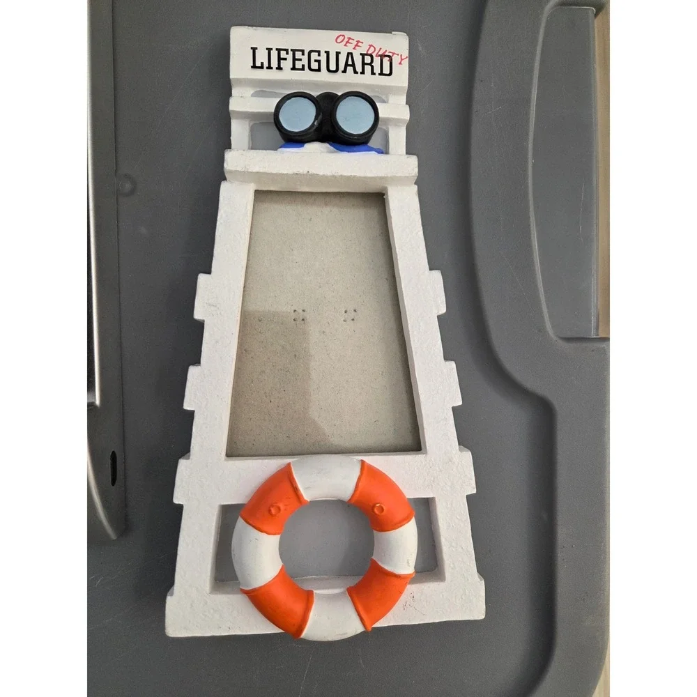 Lifeguard Tower Picture Frame Nautical Beach Decor Off Duty White Orange 9in